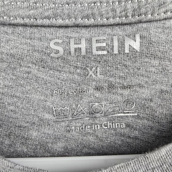 Shein XL Heather Gray Cat Graphic Short Sleeve T-Shirt "Im Fine" Cotton Blend - Picture 3 of 5